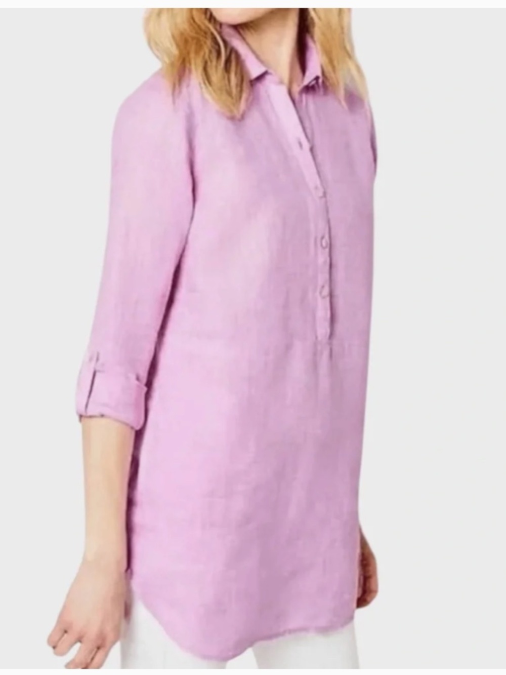 J. Jill Long-Sleeve Button-Front Linen Tunic in Lilac - Picture 3 of 15